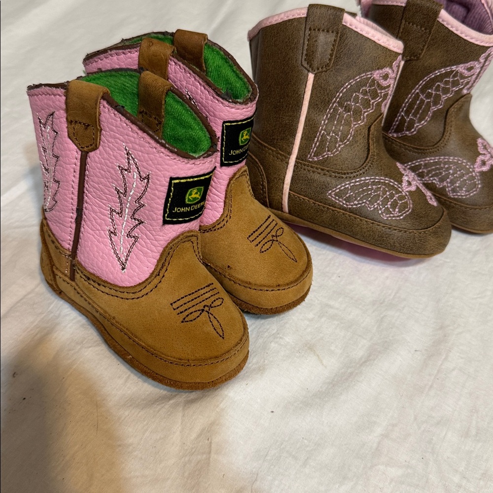 John Deere Pink leather and Brown Toddler size 2 Boots